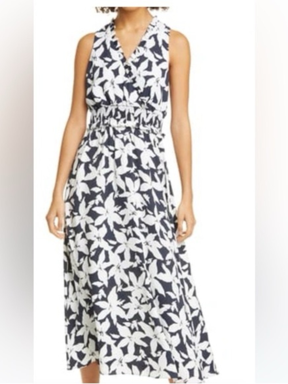 Joie Navy and White Floral Midi Dress